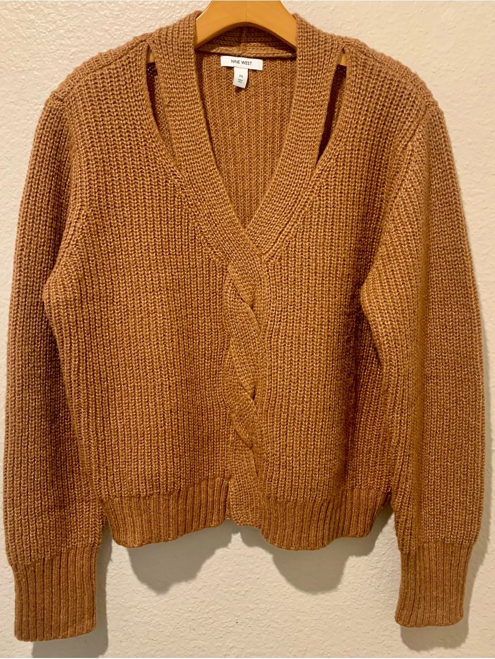 Nine West Ribbed Knit V-Neck Sweater - Rust